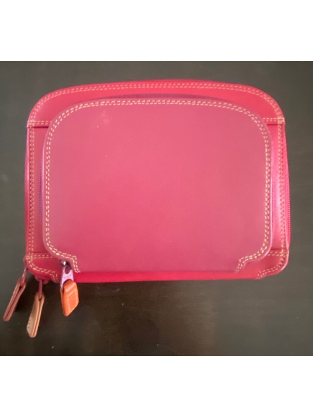 Mywalit Red Leather Wallet With Contrast Stitching & Multiple Compartments